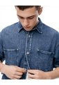 Camisa Manga Corta Regular índigo Medio Hombre Azul de Gef