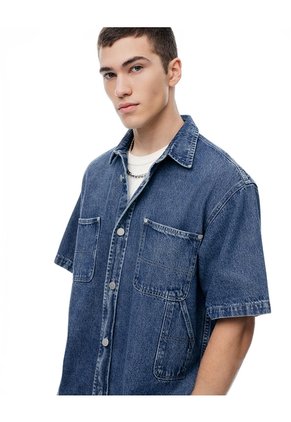 Camisa Manga Corta Regular índigo Medio Hombre Azul