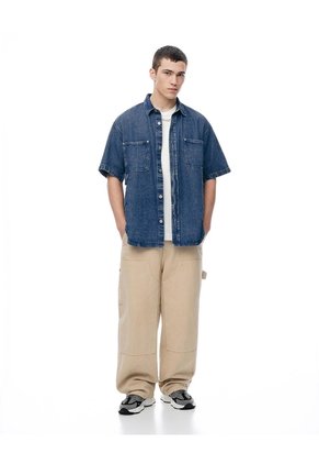 Camisa Manga Corta Regular índigo Medio Hombre Azul