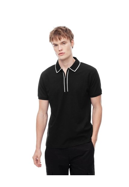 Polo Half Zip Regular Negra Hombre Negro