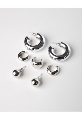 Aretes Pack X3 Plateados Mujer Gef