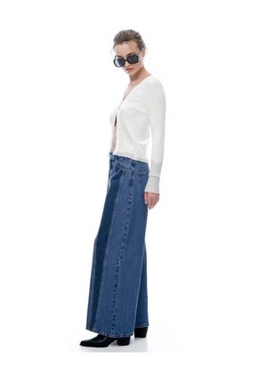 Jean Wide Leg Tiro Medio Denim índigo Mujer Azul