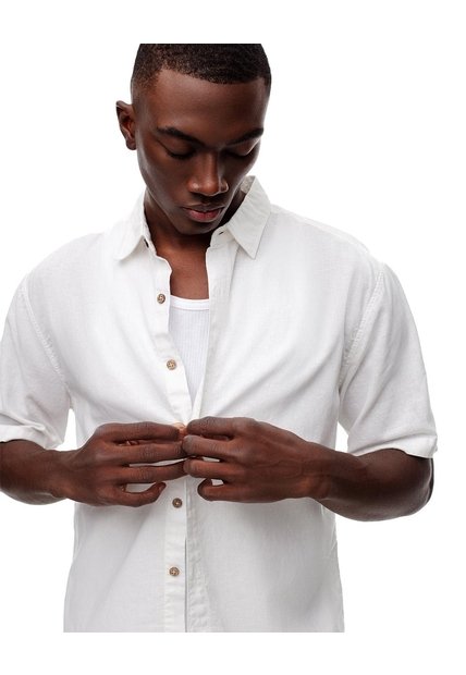Camisa Manga Corta Regular Lino Blanca Hombre Blanco