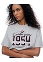 Camiseta Crop Regular Algodón Gris Estampada Mujer Gris de Gef