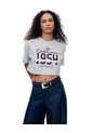 Camiseta Crop Regular Algodón Gris Estampada Mujer Gris de Gef