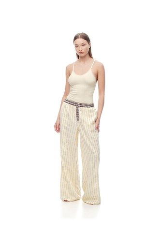 Pantalón Relax Tiro Medio Algodón Rayas Mujer Amarillo Gef