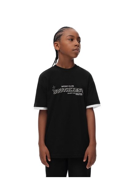 Camiseta Regular Algodón Negra Estampado Niño Negro