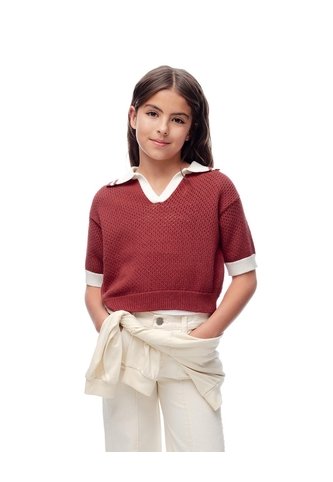Polo Regular Tejido De Punto Roja Niña Rosa Gef