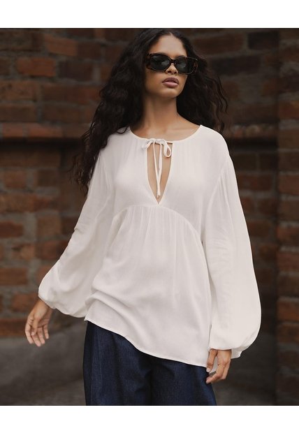Camisa Oversized Manga Larga Blanca Mujer Blanco