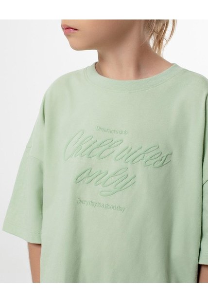Camiseta Oversize Algodón Verde Estampada Niña Verde