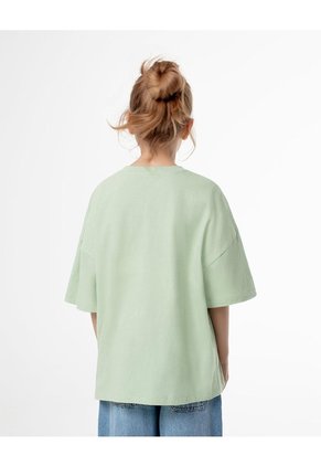 Camiseta Oversize Algodón Verde Estampada Niña Verde