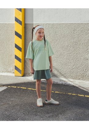 Camiseta Oversize Algodón Verde Estampada Niña Verde