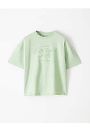 Camiseta Oversize Algodón Verde Estampada Niña Verde