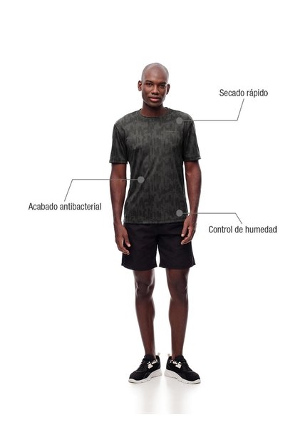 Camiseta Deportiva Control Humedad Estampada Hombre Gris