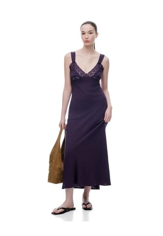 Vestido Largo Lencero Encaje Morado Mujer Purpura Gef