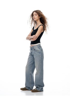 Jean Regular Tiro Bajo índigo Medio Mujer Azul