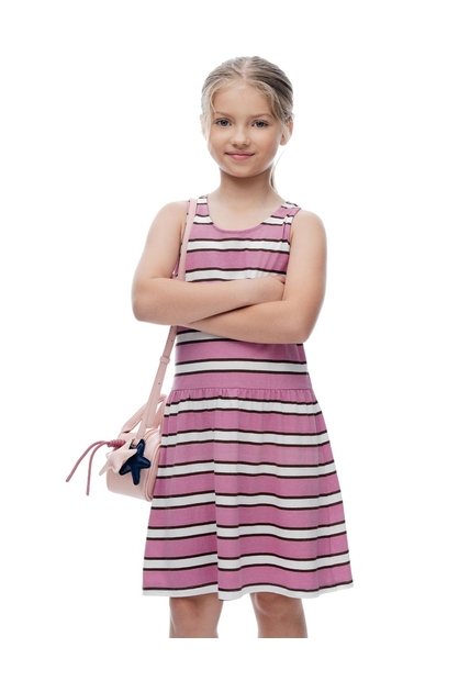 Vestido Corto Rosado Rayas Niña Rosa