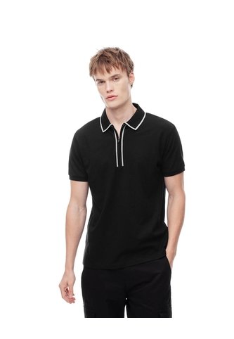 Polo Half Zip Regular Negra Hombre Negro Gef