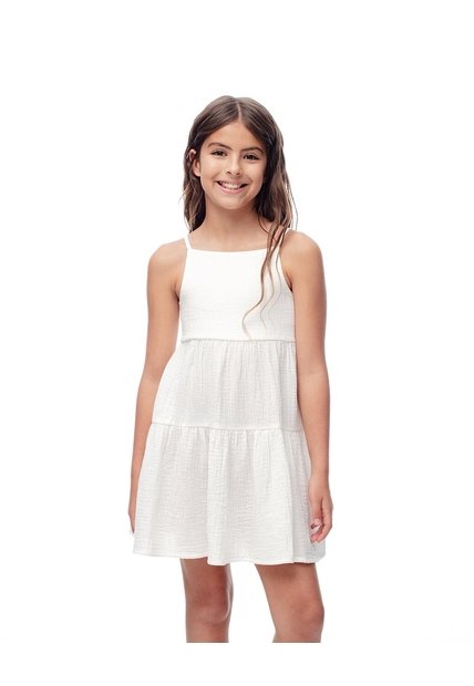 Vestido Corto Bloques Algodón Blanco Niña Blanco