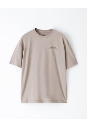 Camiseta Regular Algodón Taupe Estampada Hombre Marron
