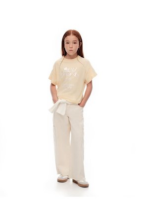 Camiseta Regular Algodón Amarilla Estampada Niña Amarillo