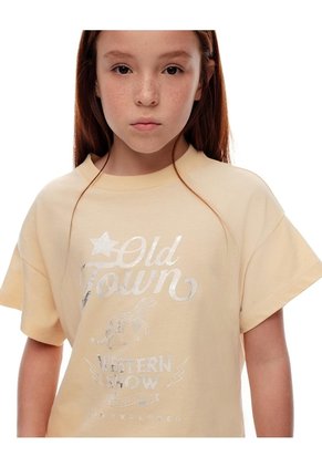 Camiseta Regular Algodón Amarilla Estampada Niña Amarillo