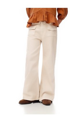Pantalón Flare Tiro Medio Drill Algodón Habano Niña Marron
