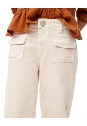 Pantalón Flare Tiro Medio Drill Algodón Habano Niña Marron