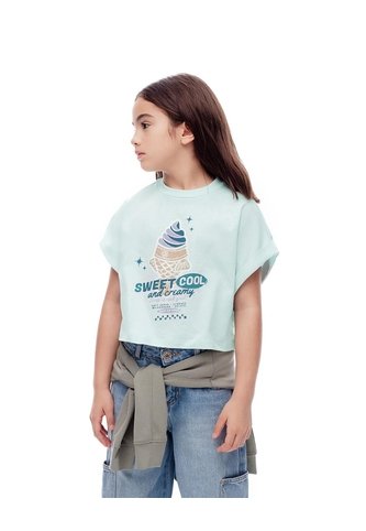 Camiseta Regular Algodón Verde Estampada Niña Rosa Gef