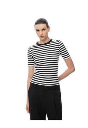 Camiseta Slim Rib Algodón Rayas Mujer Blanco