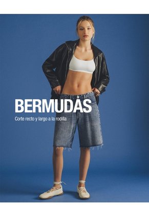 Bermuda Regular Tiro Medio Denim índigo Medio Mujer Azul