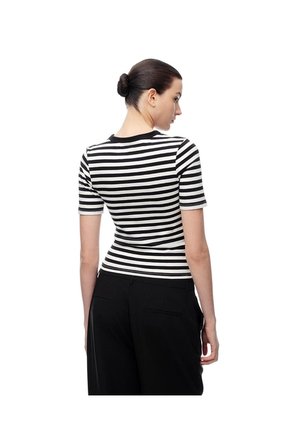 Camiseta Slim Rib Algodón Rayas Mujer Blanco