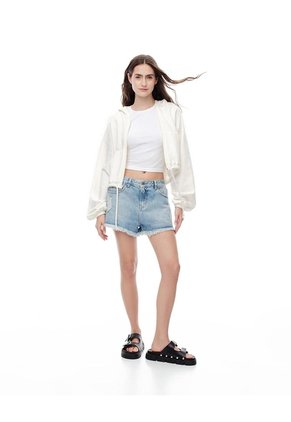 Short Tiro Medio Denim Desgaste índigo Medio Mujer Azul Oscuro