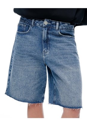 Bermuda Regular Tiro Medio Denim índigo Medio Mujer Azul