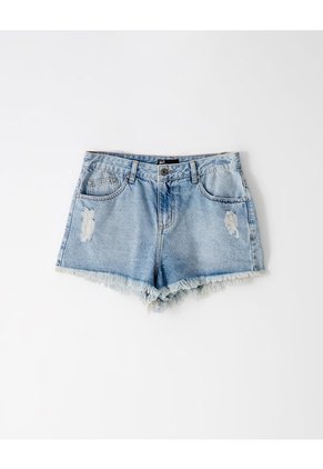 Short Tiro Medio Denim Desgaste índigo Medio Mujer Azul Oscuro