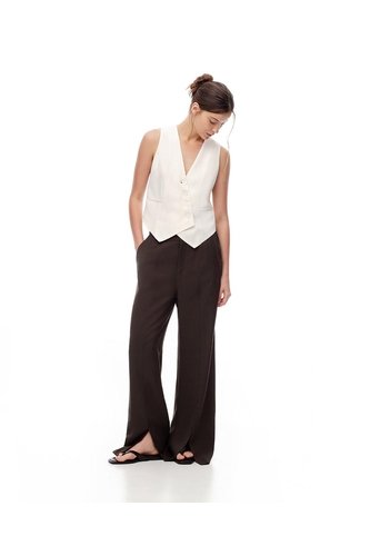 Pantalón Wide Leg Tiro Alto Chocolate Mujer Chocolate Gef
