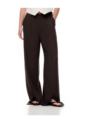 Pantalón Wide Leg Tiro Alto Chocolate Mujer Chocolate