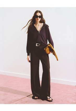 Pantalón Wide Leg Tiro Alto Chocolate Mujer Chocolate