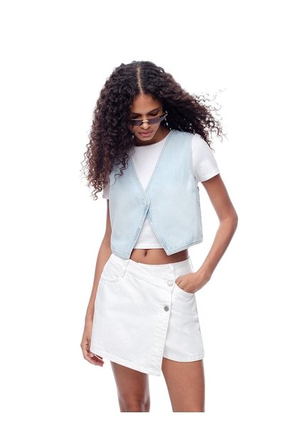Falda Short Tiro Alto Denim Blanca Mujer Blanco
