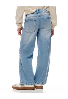 Jean Straight Tiro Alto Algodón índigo Medio Niña Azul