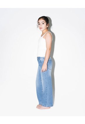 Jean Straight Tiro Alto Algodón índigo Medio Niña Azul