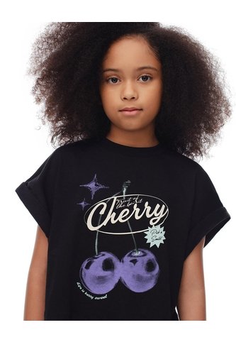 Camiseta Regular Algodón Negra Estampada Niña Negro Gef