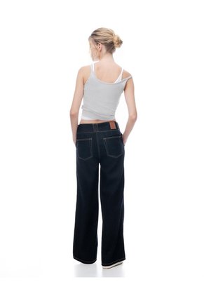 Jean Wide Leg Tiro Medio índigo Osc Mujer Azul