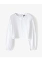 Blusa Crop Manga Larga Algodón Blanca Niña Blanco de Gef