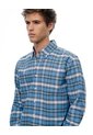 Camisa Manga Larga Regular Algodón Cuadros Hombre Azul de Gef