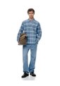 Camisa Manga Larga Regular Algodón Cuadros Hombre Azul de Gef