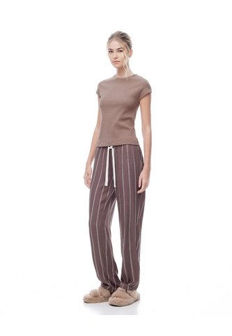 Pantalón Regular Tiro Medio Café Rayas Mujer Cafe Gef