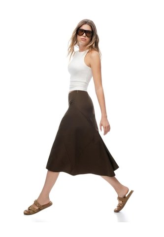 Falda Midi Tiro Medio Silueta Tipo A Café Mujer Cafe Gef