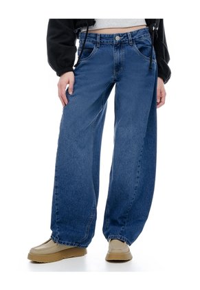 Jean Barrel Tiro Medio índigo Oscuro Mujer Azul