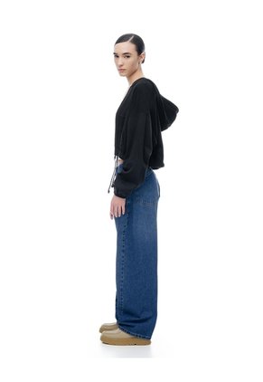 Jean Barrel Tiro Medio índigo Oscuro Mujer Azul